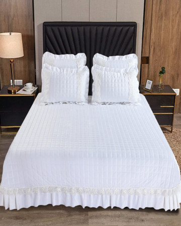 Cuvertura de pat 2 persoane, catifea, alb / crem, 3 piese, CCC-83 - Img 1