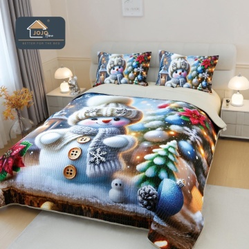 Cuvertură de Pat Matlasată 5D Crăciun Snowman White | 3 Piese | Finet Catifelat | PatulMeu