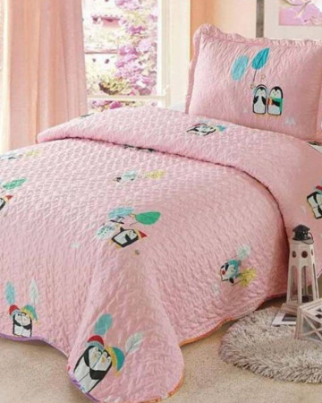 Cuvertura de pat pentru copii + 1 fata de perna, pat 1 persoane, 100% bumbac, roz, CPC-01 - Img 1