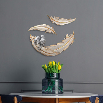 Decoratiune de perete, Love Birds, Poliester, Crem - Img 1
