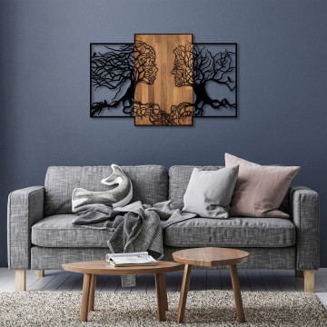 Decoratiune de perete, Tree Love, 50% lemn/50% metal, Dimensiune: 125 x 3 x 79 cm, Nuc negru - Img 1