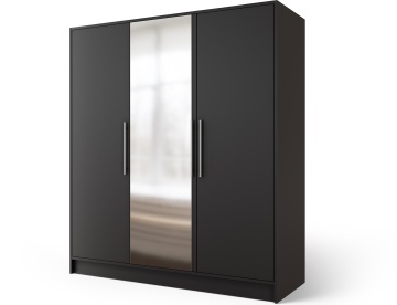 Dulap cu 3 usi si oglinda Alarica 180x60x200 cm – Negru – fotografie de produs pe fundal neutru