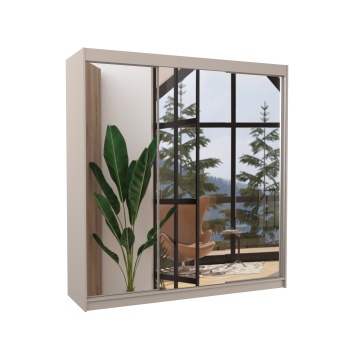 Dulap cu uși glisante AUSTIN – cu oglindă – 200x58x215 cm – Cașmir