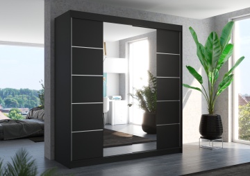 Dulap cu uși glisante DALMATIA – cu oglindă – 200x58x215 cm – Negru – imagine de produs pentru prezentare