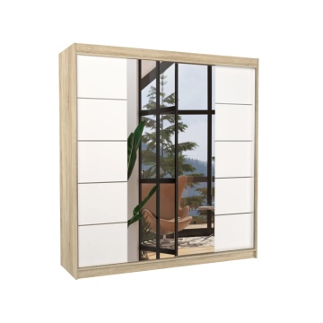 Dulap cu uși glisante DALMATIA – cu oglindă – 200x58x215 cm – Sonoma / Alb