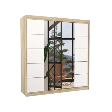 Dulap cu uși glisante DALMATIA – cu oglindă – 200x58x215 cm – Sonoma / Alb - Img 2