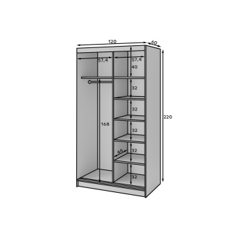 Dulap cu uși glisante Prescco II, 120x60x220 cm – Negru – cadru suplimentar din prezentarea produsului
