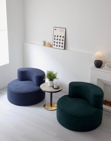 Fotoliu rotund verde si bleumarin modern și confortabil