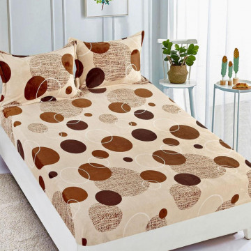 Husa de pat Cocolino cu elastic si 2 fete de perna, pat 2 persoane, maro / bej, HCJ-71