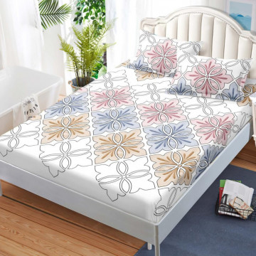 Husa de pat cu elastic si 2 fete de perna, tesatura tip finet, pat 2 persoane, alb, HBFJ-163