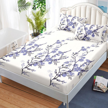 Husa de pat cu elastic si 2 fete de perna, tesatura tip finet, pat 2 persoane, alb / mov, HBFJ-186