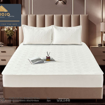 Husa de pat matlasata si 2 fete de perne din catifea, cu elastic, model tip topper, pentru saltea 180x200 cm, alb, HTC-01 - Img 1