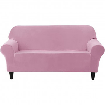 Husa elastica din catifea, canapea 2 locuri, cu brate, roz, HCCJ2-08 - Img 1