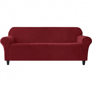 Husa elastica din catifea, canapea 3 locuri, cu brate, rosu, HCCJ3-11 - Img 1