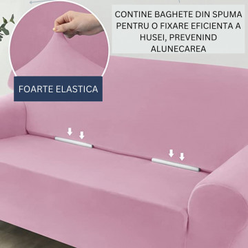 Husa elastica din catifea, canapea 3 locuri, cu brate, roz, HCCJ3-08 - Img 11