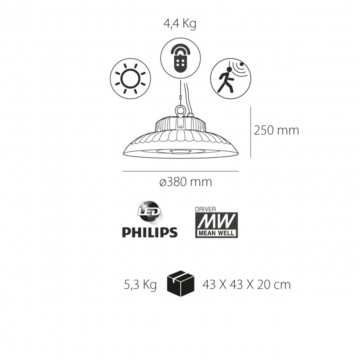 Lampa industriala suspendata SMD High Bay Ufo, negru, dimabil, cu telecomanda, Max 200W, lumina neutra, Kelektron - Img 6