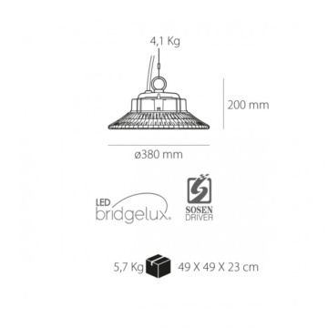 Lampa industriala suspendata SMD Ufo, negru, Max 200W, lumina rece, Kelektron – imagine de catalog suplimentară