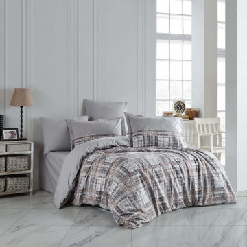 Lenjerie de pat, 100% bumbac, tesatura poplin, pat 2 persoane, gri, Lucia