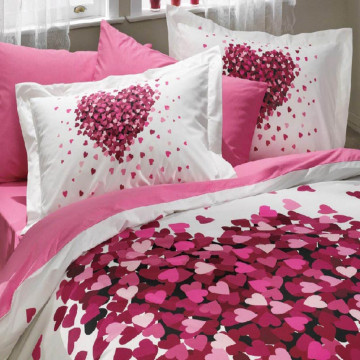 Lenjerie de pat, 100% bumbac, tesatura poplin, pat 2 persoane, roz, Juana