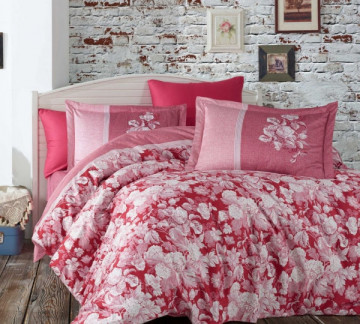 Lenjerie de pat, 100% bumbac, tesatura satin, pat 2 persoane, magenta, Amalia, HBS-56