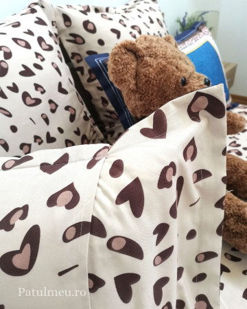 Lenjerie de pat cu 2 fete, imprimeu 3D, tesatura tip finet, pat 2 persoane, crem / albastru, 6 piese, A2-16 - Img 5