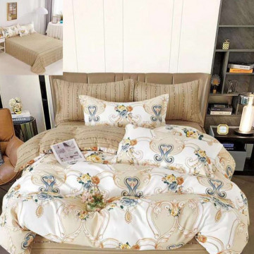 Lenjerie de pat cu 2 fete, tesatura tip finet, pat 2 persoane, 6 piese, crem, R60-513