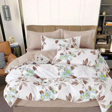 Lenjerie de pat cu 2 fete, tesatura tip finet, pat 2 persoane, 6 piese, alb / bej, R60-522