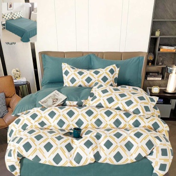 Lenjerie de pat cu 2 fete, tesatura tip finet, pat 2 persoane, 6 piese, alb / verde, R60-550