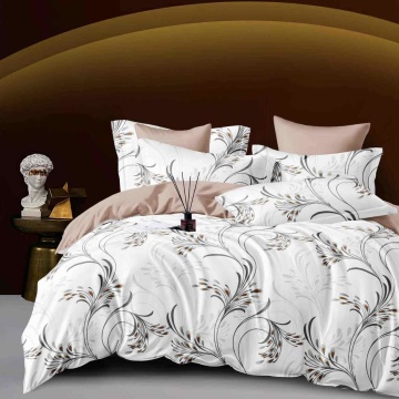 Lenjerie de pat cu 2 fete, tesatura tip finet, pat 2 persoane, 6 piese, alb / maro deschis, FNJ-461