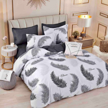 Lenjerie de pat cu 2 fete, tesatura tip finet, pat 2 persoane, alb / negru, 6 piese, FNJ-402