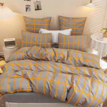Lenjerie de pat cu elastic, policoton, pat 2 persoane, gri / portocaliu, 4 piese, E-64 - Img 2
