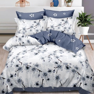 Lenjerie de pat cu elastic, tesatura tip finet, pat 2 persoane, alb / gri, 6 piese, FNE-175