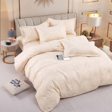 Lenjerie de pat cu elastic, tesatura tip finet, pat 2 persoane, crem, 6 piese, FNJE-107