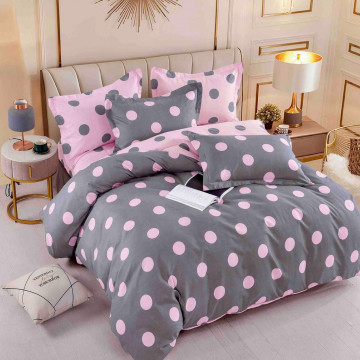 Lenjerie de pat cu elastic, tesatura tip finet, pat 2 persoane, gri, 6 piese, FNJE-122