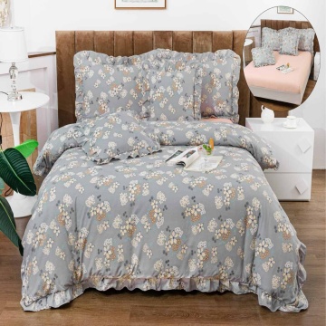 Lenjerie de pat cu volanase, policoton, pat 2 persoane, 6 piese, gri, LBVP-07