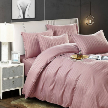 Lenjerie de pat, damasc, roz pal, 6 piese, pat 2 persoane, Jo-Jo, DM-066 - Img 2