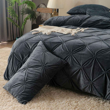Lenjerie de pat din catifea, cu pliuri, 4 piese, pat 2 persoane, negru, LCPJ-06 - Img 3