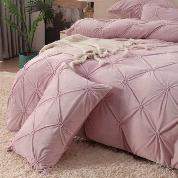 Lenjerie de pat din catifea, cu pliuri, 4 piese, pat 2 persoane, roz, LCPJ-03 - Img 2