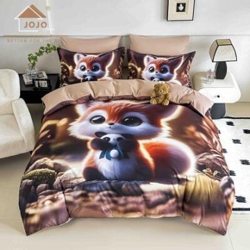 Lenjerie de pat din finet 5D Maro cu Vulpiță JOJO HOME – 6 piese