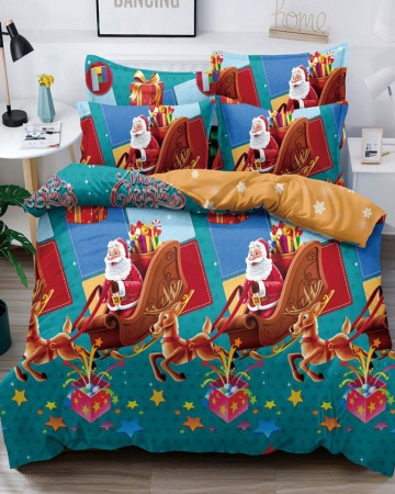Lenjerie de Pat din Finet cu 2 Fete, 6 Piese, Pat 2 Persoane, Santa's Sleigh, FNJC-09 – prezentare de produs din alt cadru