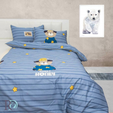 Lenjerie de pat pentru copii, 100% bumbac, tesatura satin, albastru, Roxyma Dream Honey - Img 2