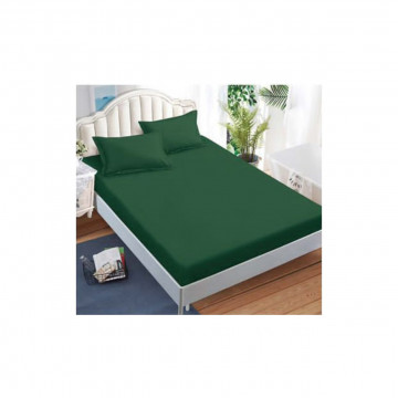 Lenjerie de pat, tesatura tip finet, cu elastic, uni, pat 2 persoane, verde inchis, 6 piese, FNE-191 - Img 2