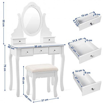 Masa de toaleta cu scaun si oglinda, MDF melaminat, alb, Songmics - Img 8
