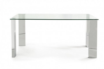 Masa dining pentru 6 persoane transparenta/crom din sticla temperata, 160 cm, New Arley Bizzotto - Img 3