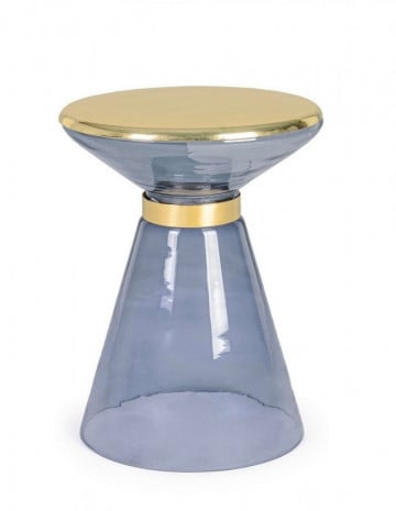 Masuta de cafea albastra/aurie din sticla si metal, ∅ 36 cm, Meriel Bizzotto - Img 1
