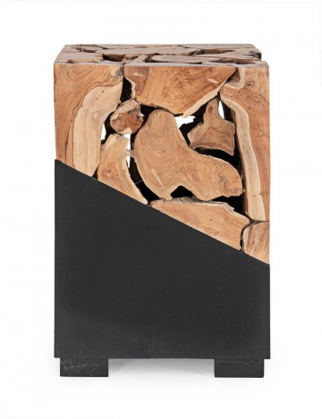 Masuta de cafea neagra din Lemn de Teak si metal, 40x40x60 cm, Grenada Bizzotto - Img 6