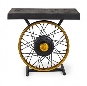 Masuta de cafea neagra/galbena din lemn de Mango si metal, 60x35x53 cm, Wheel Bizzotto - Img 3