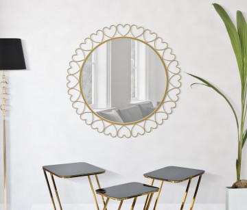 Oglinda decorativa aurie cu rama din metal, ∅ 80 cm, Hearts Mauro Ferretti - Img 5