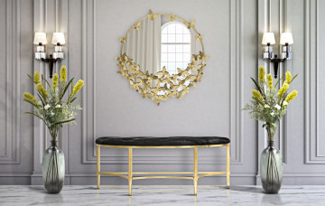 Oglinda decorativa aurie cu rama din metal, ∅ 91 cm, Glam Butterflies Mauro Ferretti - Img 5