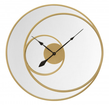 Oglinda decorativa aurie din metal cu ceas, ∅ 90 cm, Clock Mauro Ferretti - Img 1